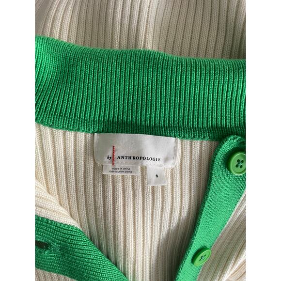 Anthropologie Green & Ivory Colorblock Polo Cardigan Sweater Top Small - Picture 6 of 7